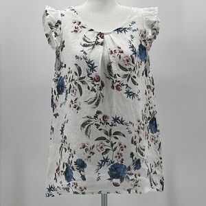 Terzo Millennio Flutter Sleeve Floral Linen Blouse - Size Medium